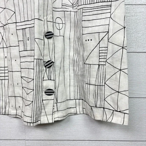 Habitat White Geometric Abstract Print Sleeveless Dress Linen Cotton Medium - Picture 3 of 6